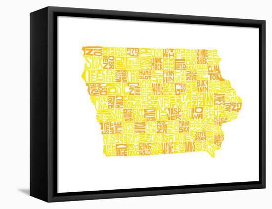 Typographic Iowa Yellow Orange-CAPow-Framed Stretched Canvas