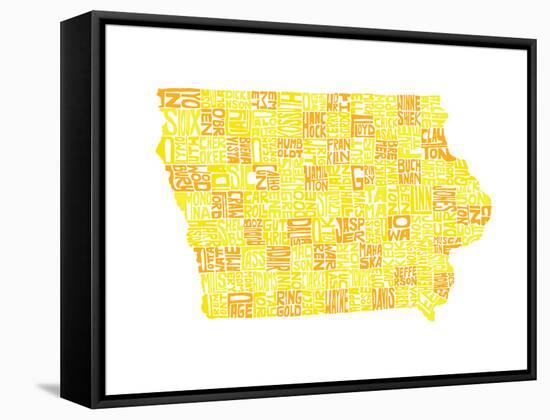 Typographic Iowa Yellow Orange-CAPow-Framed Stretched Canvas