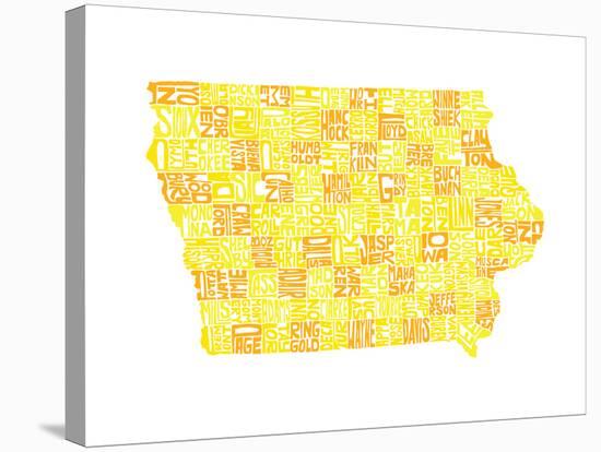 Typographic Iowa Yellow Orange-CAPow-Stretched Canvas