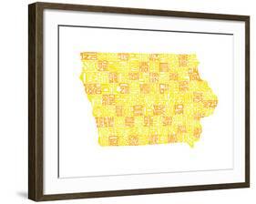 Typographic Iowa Yellow Orange-CAPow-Framed Art Print