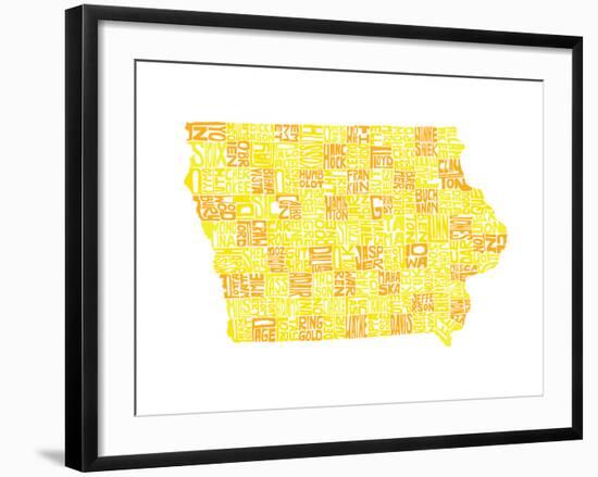 Typographic Iowa Yellow Orange-CAPow-Framed Art Print