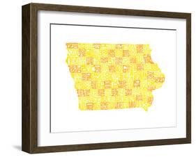 Typographic Iowa Yellow Orange-CAPow-Framed Art Print