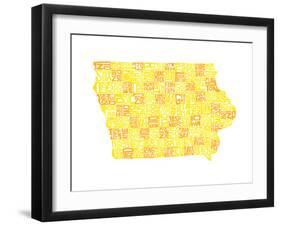 Typographic Iowa Yellow Orange-CAPow-Framed Art Print
