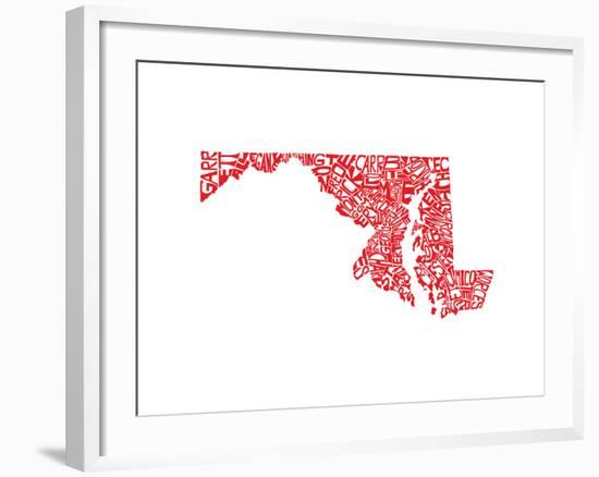 Typographic Maryland Red-CAPow-Framed Art Print