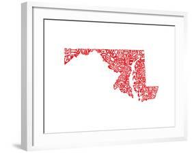 Typographic Maryland Red-CAPow-Framed Art Print