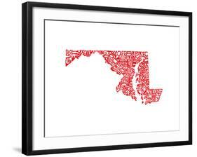 Typographic Maryland Red-CAPow-Framed Art Print