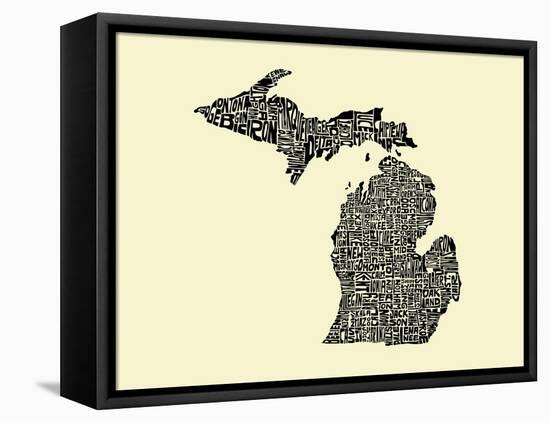 Typographic Michigan Beige Background-CAPow-Framed Stretched Canvas