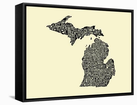 Typographic Michigan Beige Background-CAPow-Framed Stretched Canvas