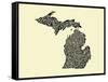 Typographic Michigan Beige Background-CAPow-Framed Stretched Canvas