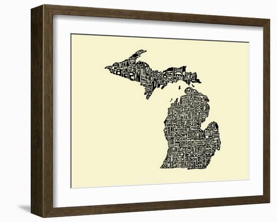 Typographic Michigan Beige Background-CAPow-Framed Art Print