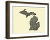 Typographic Michigan Beige Background-CAPow-Framed Art Print