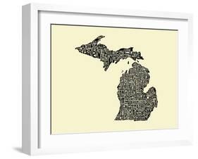 Typographic Michigan Beige Background-CAPow-Framed Art Print