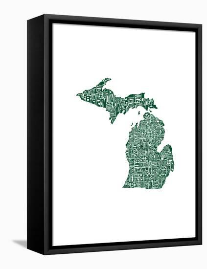 Typographic Michigan Forest Green-CAPow-Framed Stretched Canvas