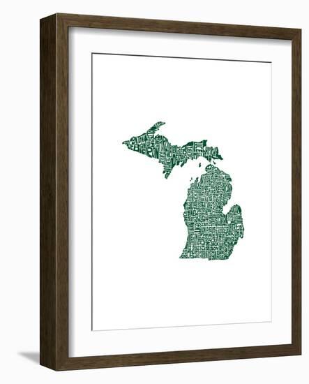 Typographic Michigan Forest Green-CAPow-Framed Art Print