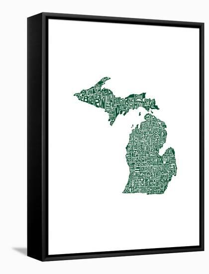 Typographic Michigan Forest Green-CAPow-Framed Stretched Canvas