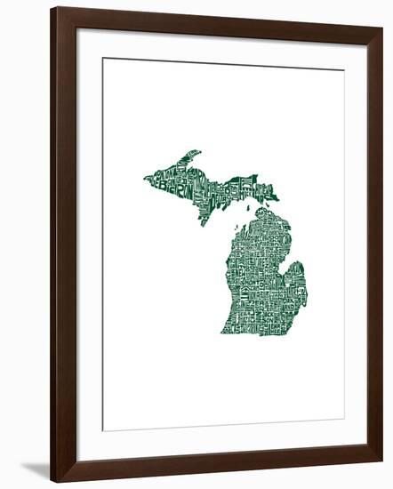 Typographic Michigan Forest Green-CAPow-Framed Art Print