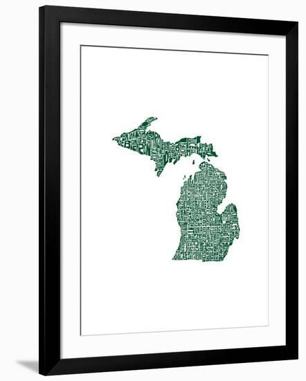 Typographic Michigan Forest Green-CAPow-Framed Art Print