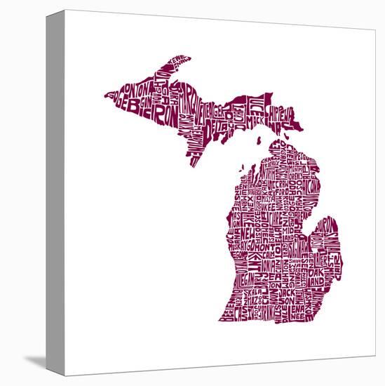 Typographic Michigan Maroon-CAPow-Stretched Canvas
