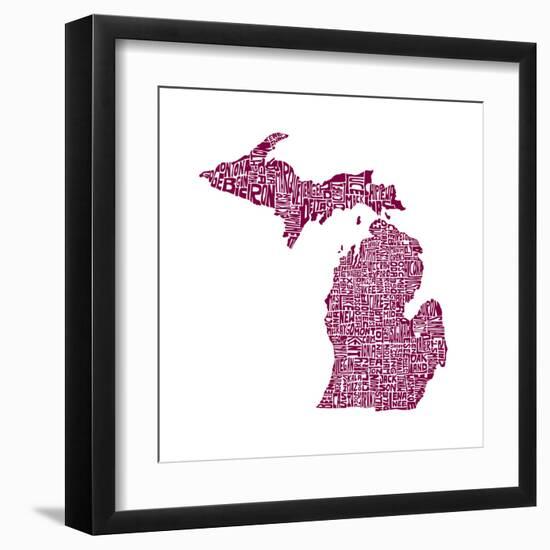 Typographic Michigan Maroon-CAPow-Framed Art Print