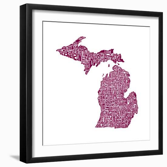 Typographic Michigan Maroon-CAPow-Framed Art Print