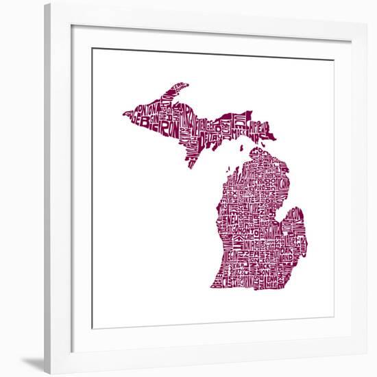 Typographic Michigan Maroon-CAPow-Framed Art Print