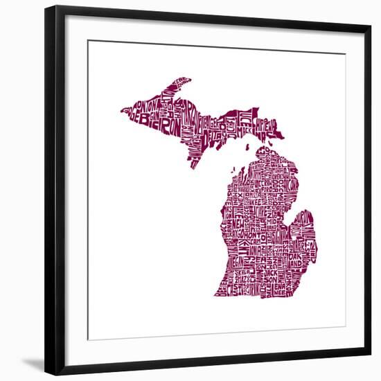 Typographic Michigan Maroon-CAPow-Framed Art Print