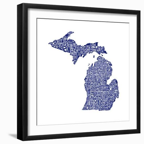 Typographic Michigan Navy-CAPow-Framed Art Print