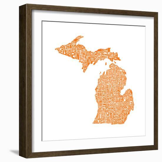 Typographic Michigan Orange-CAPow-Framed Art Print