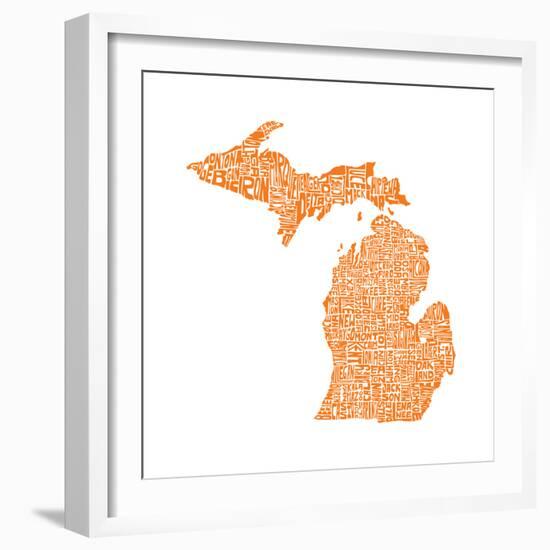 Typographic Michigan Orange-CAPow-Framed Art Print