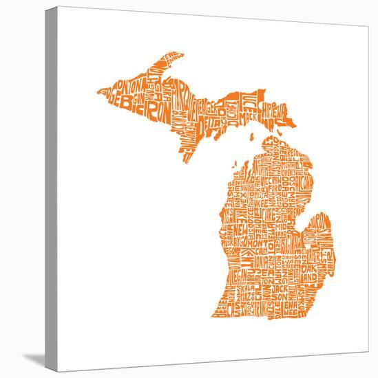 Typographic Michigan Orange-CAPow-Stretched Canvas