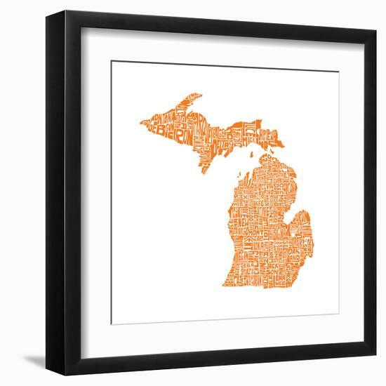 Typographic Michigan Orange-CAPow-Framed Art Print
