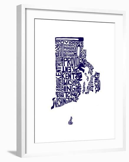 Typographic Rhode Island Navy-CAPow-Framed Art Print