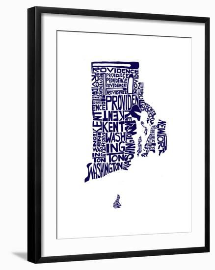 Typographic Rhode Island Navy-CAPow-Framed Art Print