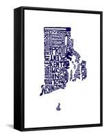 Typographic Rhode Island Navy-CAPow-Framed Stretched Canvas