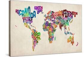 Typographic Text World Map-Michael Tompsett-Stretched Canvas