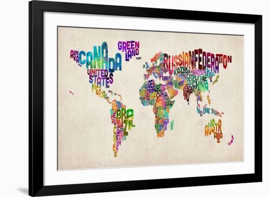 Typographic Text World Map-Michael Tompsett-Framed Art Print