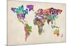 Typographic Text World Map-Michael Tompsett-Mounted Art Print