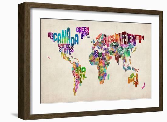 Typographic Text World Map-Michael Tompsett-Framed Art Print