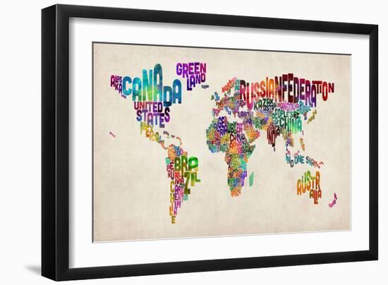 Typographic Text World Map-Michael Tompsett-Framed Art Print