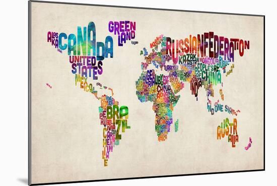 Typographic Text World Map-Michael Tompsett-Mounted Art Print