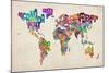 Typographic Text World Map-Michael Tompsett-Mounted Art Print