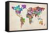 Typographic Text World Map-Michael Tompsett-Framed Stretched Canvas