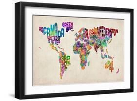 Typographic Text World Map-Michael Tompsett-Framed Art Print