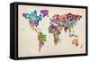 Typographic Text World Map-Michael Tompsett-Framed Stretched Canvas