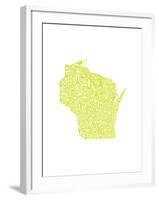 Typographic Wisconsin Chartreus-CAPow-Framed Art Print