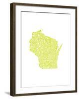 Typographic Wisconsin Chartreus-CAPow-Framed Art Print