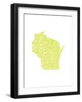 Typographic Wisconsin Chartreus-CAPow-Framed Art Print