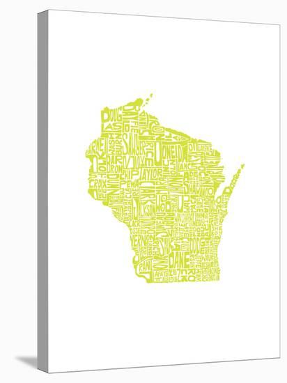 Typographic Wisconsin Chartreus-CAPow-Stretched Canvas