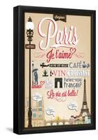 Typographical Retro Style Poster With Paris Symbols And Landmarks-Melindula-Framed Poster