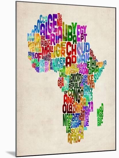 Typography Map of Africa-Michael Tompsett-Mounted Art Print